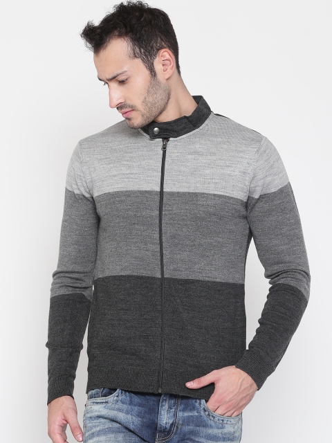 

Peter England Casuals Men Grey Melange Colourblocked Cardigan