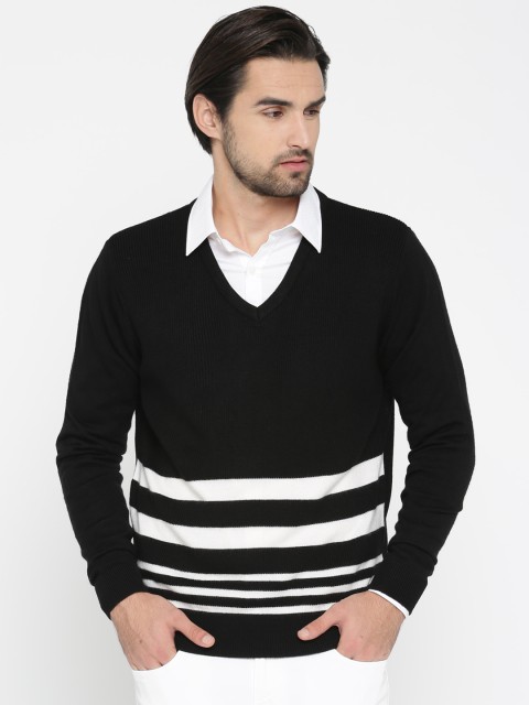 

Peter England Casuals Men Black & White Striped Pullover