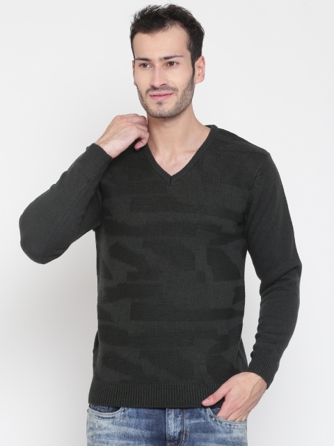 

Peter England Casuals Men Charcoal Grey Self-Design Pullover
