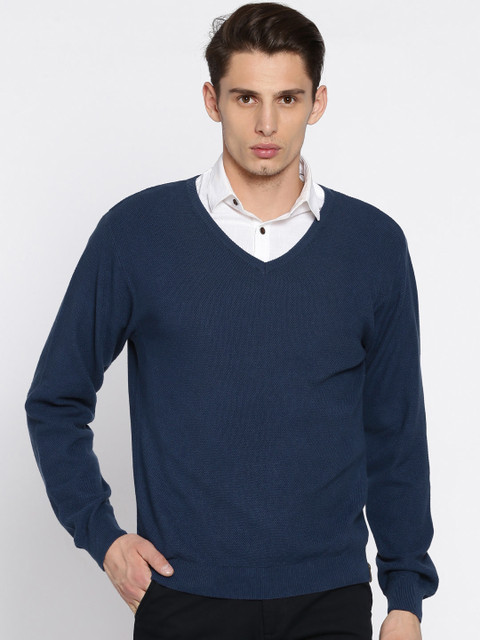 

Peter England Casuals Men Navy Blue Self Design Pullover