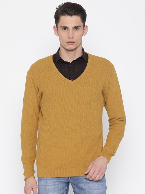

Peter England Casuals Men Mustard Yellow Solid Pullover
