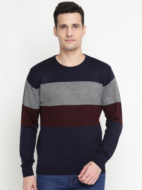 

Peter England Casuals Men Navy & Burgundy Colourblocked Sweater, Navy blue