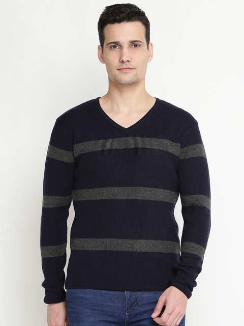 

Peter England Casuals Men Navy Striped Pullover, Navy blue