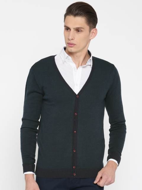 

Peter England Casuals Men Green & Navy Blue Self Design Cardigan