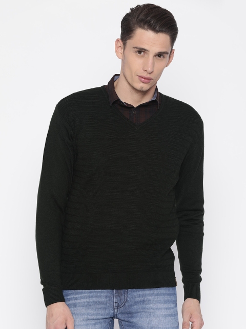 

Peter England Casuals Men Green Self-Striped Pullover
