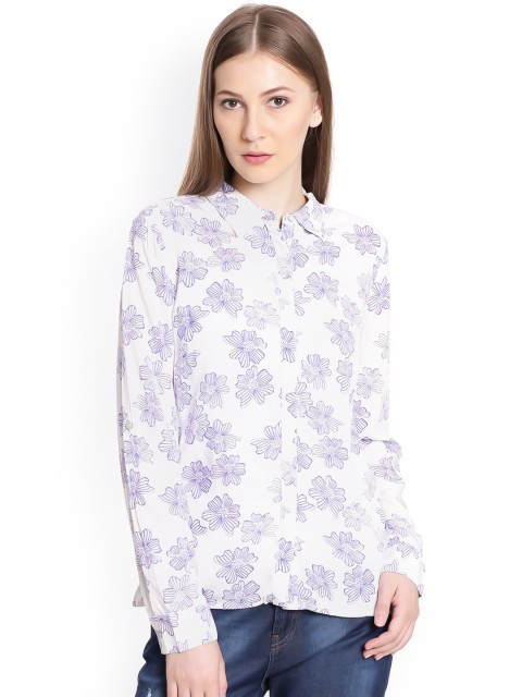 

United Colors of Benetton Women Blue & White Regular Fit Floral Print Casual Shirt
