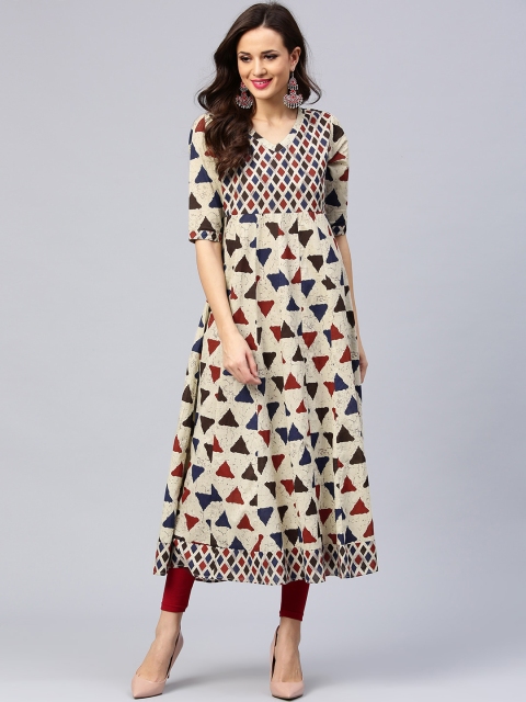 

AKS Women Beige & Red Printed Anarkali Kurta