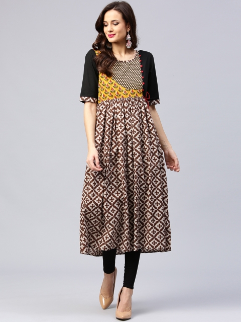 

AKS Women Black & Beige Printed Anarkali Kurta