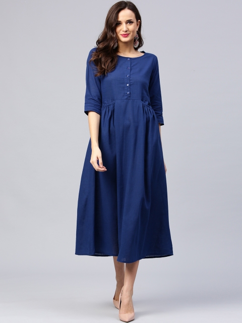 

AKS Women Blue Solid A-Line Midi Dress