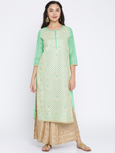 

Melange by Lifestyle Women Sea Green Woven Design Straight Kurta