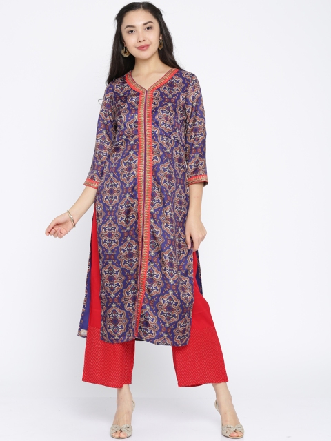 

Melange by Lifestyle Women Purple Printed Straight Kurta