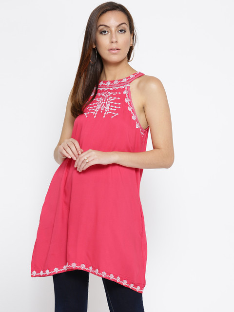 

Colour Me by Melange Coral Pink Embroidered Tunic