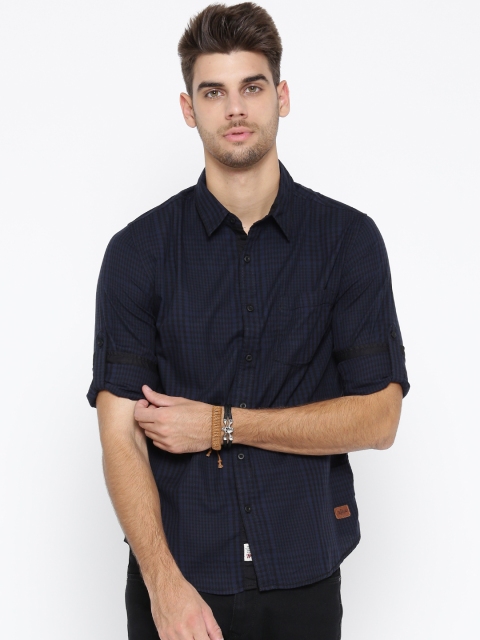 

Roadster Men Black & Navy Checked Casual Shirt