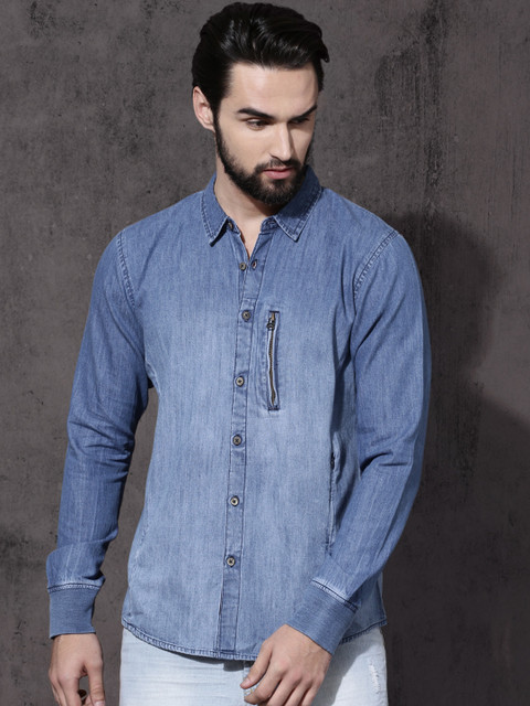 

Roadster Men Blue Regular Fit Solid Casual Denim Shirt