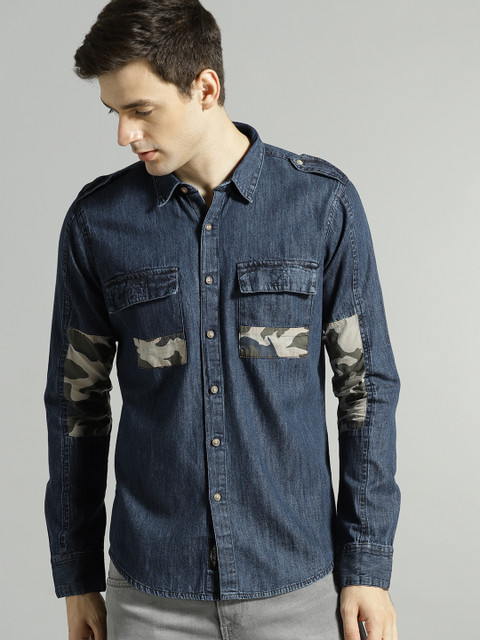 

Roadster Men Navy Blue Regular Fit Denim Casual Shirt