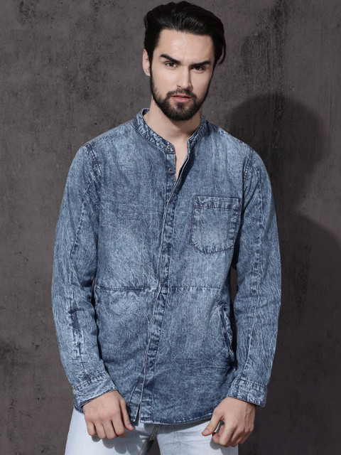 

Roadster Men Blue Regular Fit Denim Faded Casual Shirt