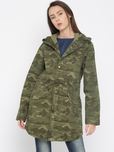 

Roadster Women Olive Green Printed Parka Jacket