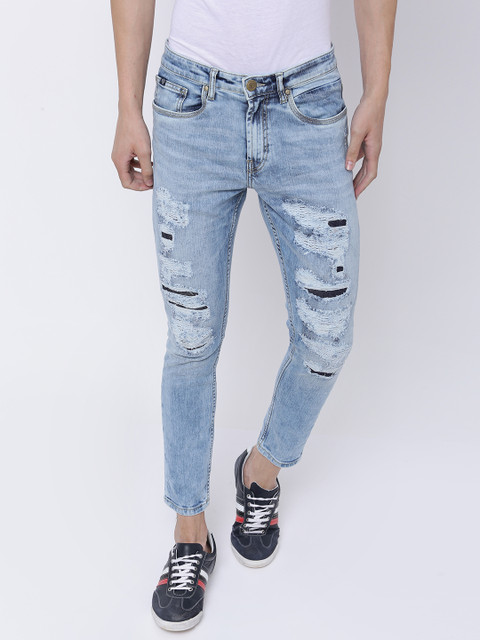 

LOCOMOTIVE Men Blue Tapered Fit Mid-Rise Low Distress Stretchable Jeans