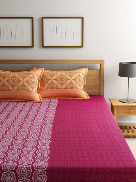 

BOMBAY DYEING Magenta Cotton 120 TC Double Bedsheet with 2 Pillow Covers