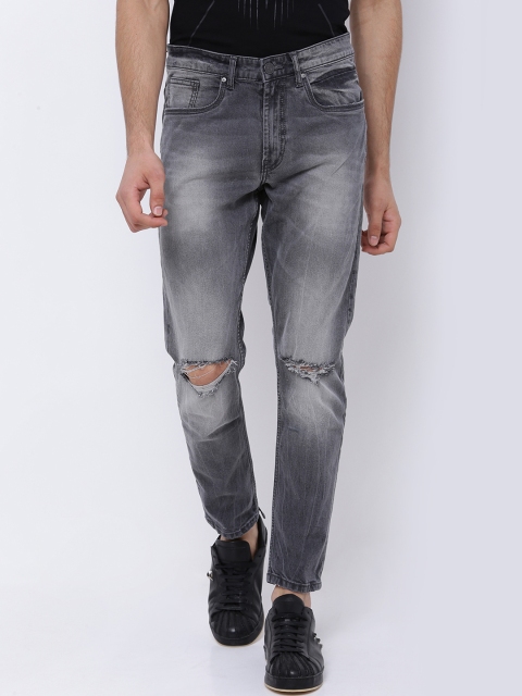 

LOCOMOTIVE Men Grey Tapered Fit Mid-Rise Slash Knee Stretchable Jeans