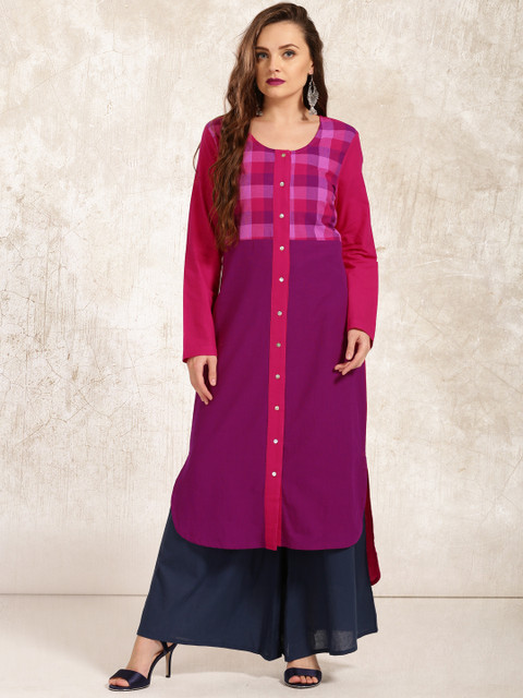 

Anouk Women Magenta & Purple Yoke Design A-Line Kurta