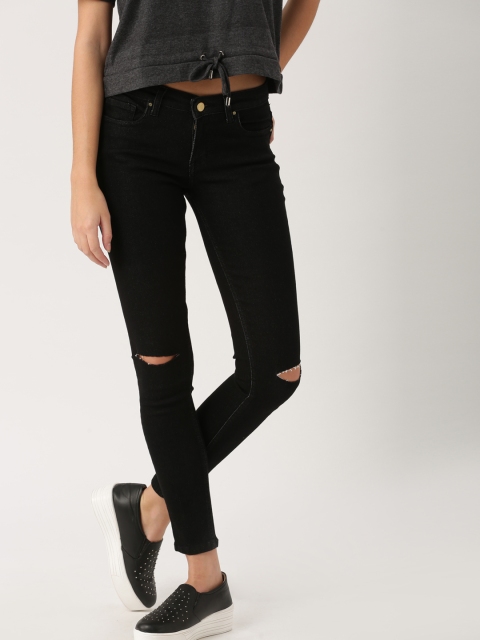 

DressBerry Women Black Skinny Fit Mid-Rise Slash Knee Stretchable Jeans