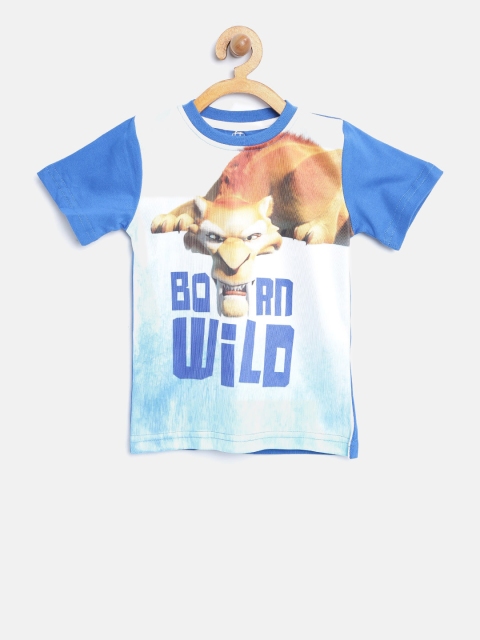 

YK Boys Blue & Off-White Printed Round Neck T-shirt