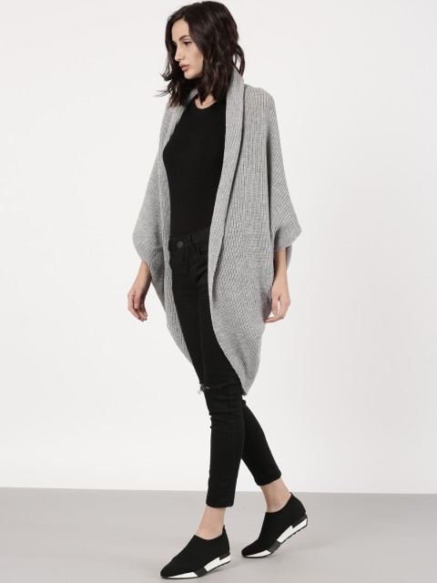 

ether Women Grey Self Design Longline Cardigan