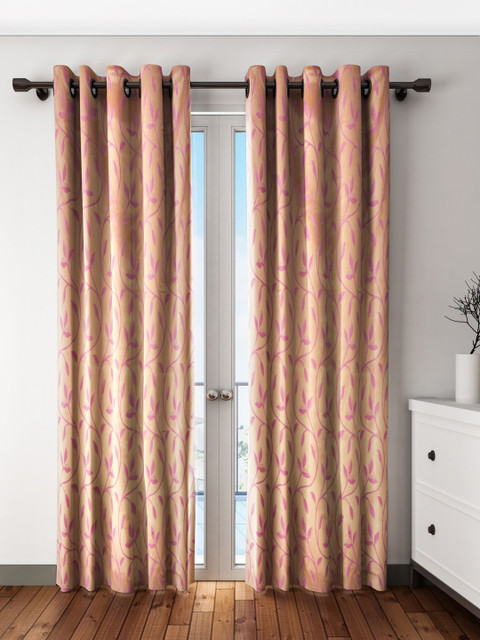 

Cortina Set of 2 Beige & Pink Printed Jacquard Long Door Curtains