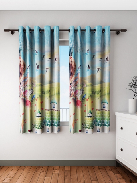 

Cortina Set of 2 Blue & Multicoloured Digital Print Window Curtains