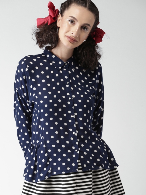 

Encrypt Women Navy & White Regular Fit Printed Casual Shirt, Navy blue