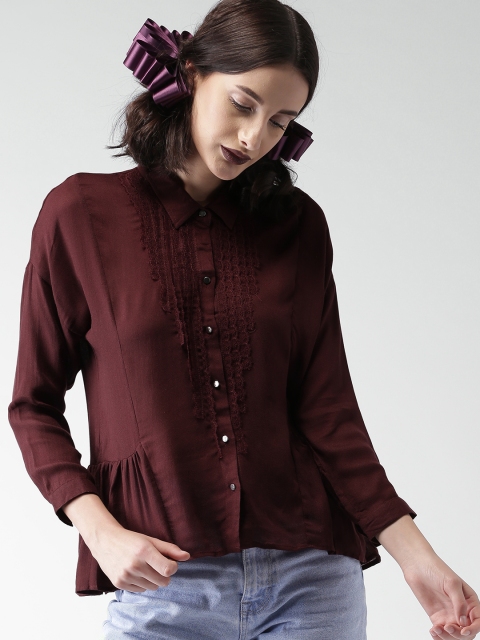 

Encrypt Women Burgundy Regular Fit Solid Casual Shirt