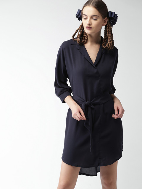 

Encrypt Women Navy Blue Solid Shirt Dress