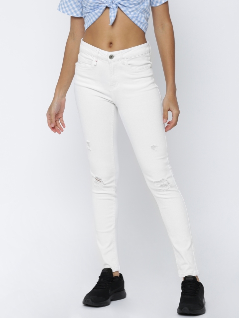 

Roadster Women White Slim Fit Mid-Rise Mildly Distressed Stretchable Jeans