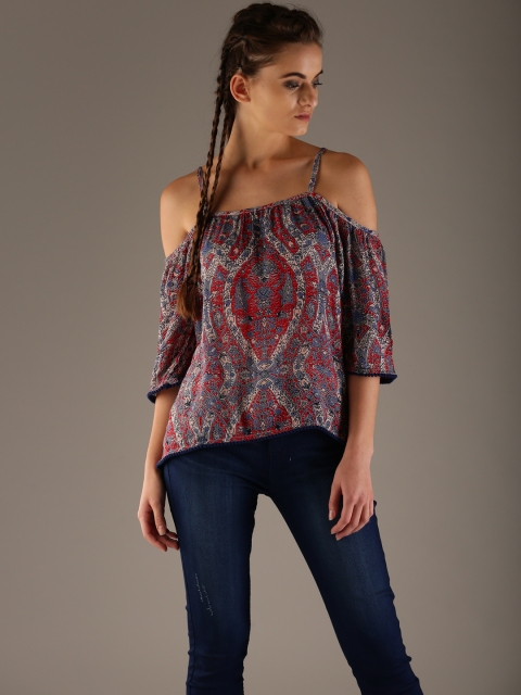 

Flying Machine Women Red & Blue Printed Top