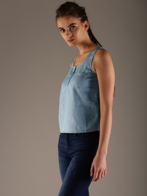 

Flying Machine Women Blue Solid Denim Top