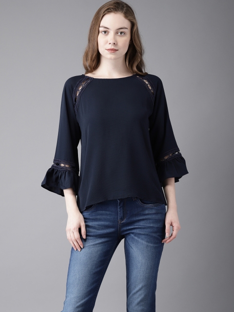 

Flying Machine Women Navy Blue Solid Top