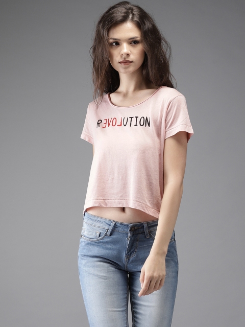 

Flying Machine Women Pink Printed Round Neck Crop T-shirt
