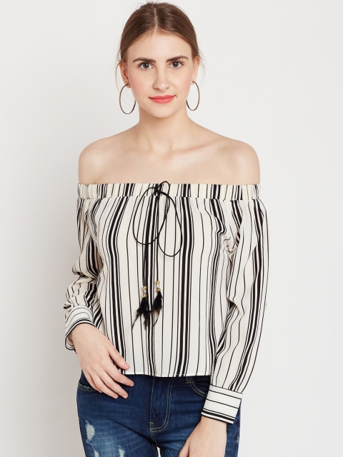 

Deal Jeans Women Off-White Striped Bardot Top