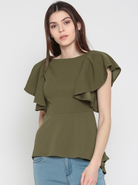 

Deal Jeans Women Olive Green Solid Peplum Top