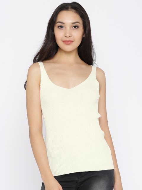

Deal Jeans Women White Self-Striped Fitted Top