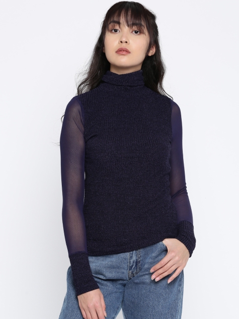 

Deal Jeans Women Navy Blue Solid Fitted Top