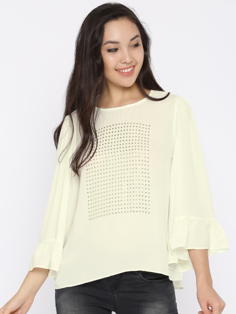 

Deal Jeans Women Cream Embellished High-Low Top