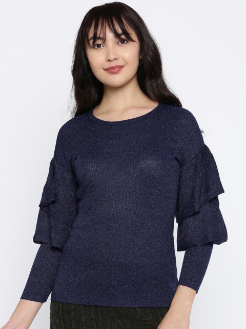 

Deal Jeans Women Navy Blue Solid Sheen Top