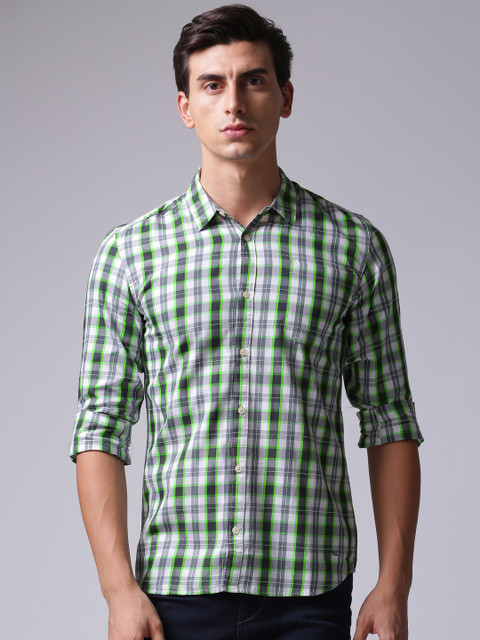 

YWC Men White & Grey Regular Fit Checked Casual Shirt