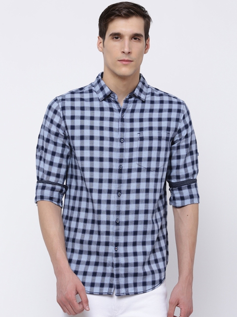 

LOCOMOTIVE Men Blue Slim Fit Checked Casual Shirt