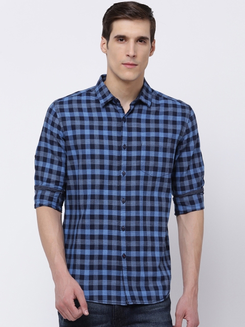 

LOCOMOTIVE Men Blue Slim Fit Checked Casual Shirt