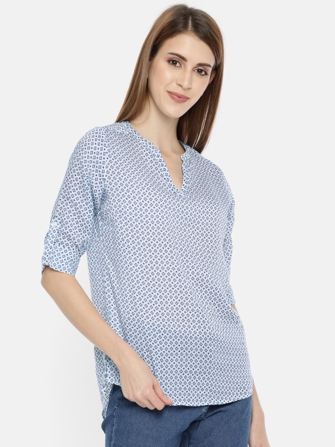 

U.S. Polo Assn. Women White & Blue Printed High-Low Top