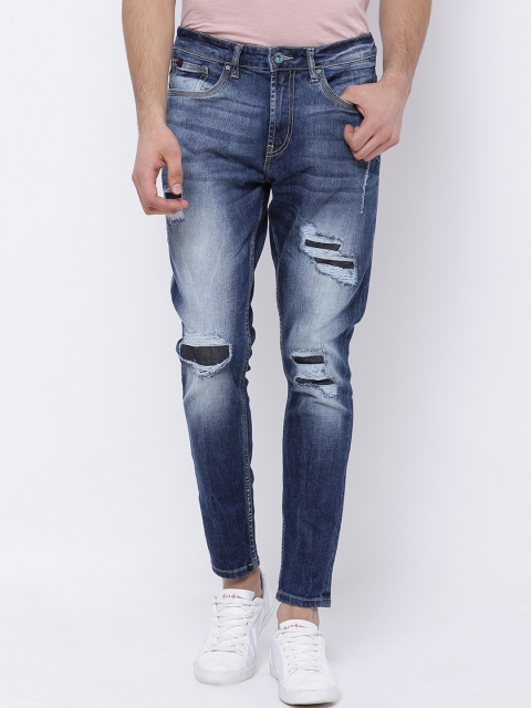 

LOCOMOTIVE Men Blue Tapered Fit Mid-Rise Slash Knee Jeans