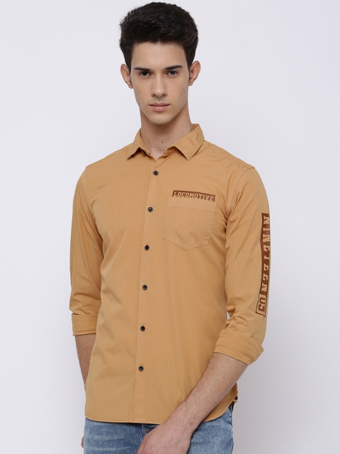 

LOCOMOTIVE Men Mustard Brown Slim Fit Solid Casual Shirt